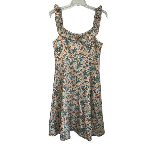 Ann Taylor Floral Ruffle Strap Midi Dress Size 14 Pink Green Spring - Picture 3 of 10